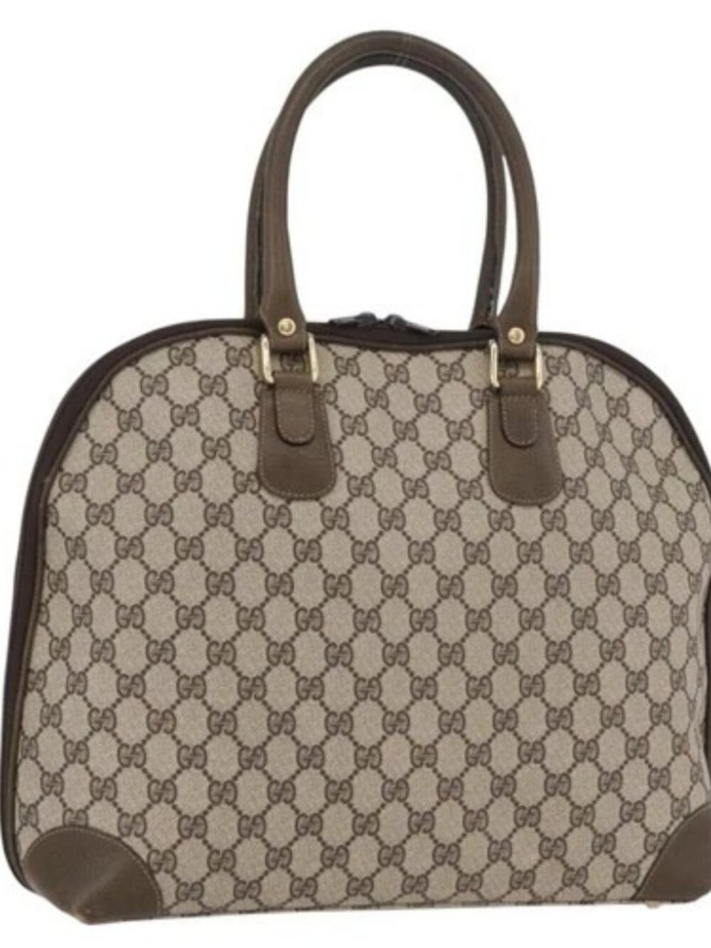 GUCCI GG Supreme Hand Bag PVC Beige Gold Auth BAZ197